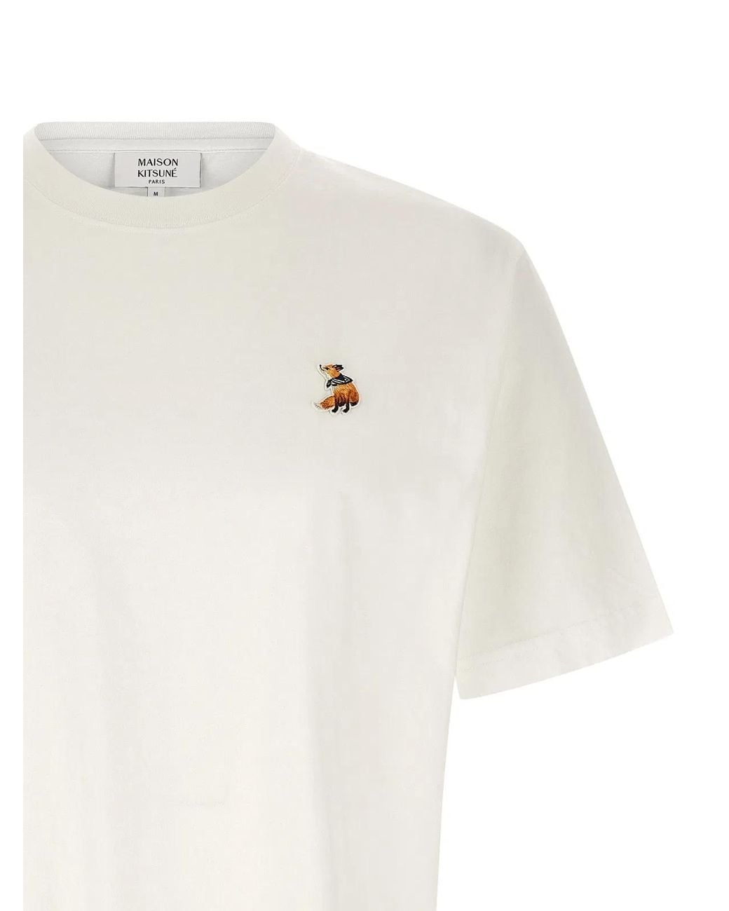 Maison Kitsuné White Embroidered Fox Logo T-Shirt for men