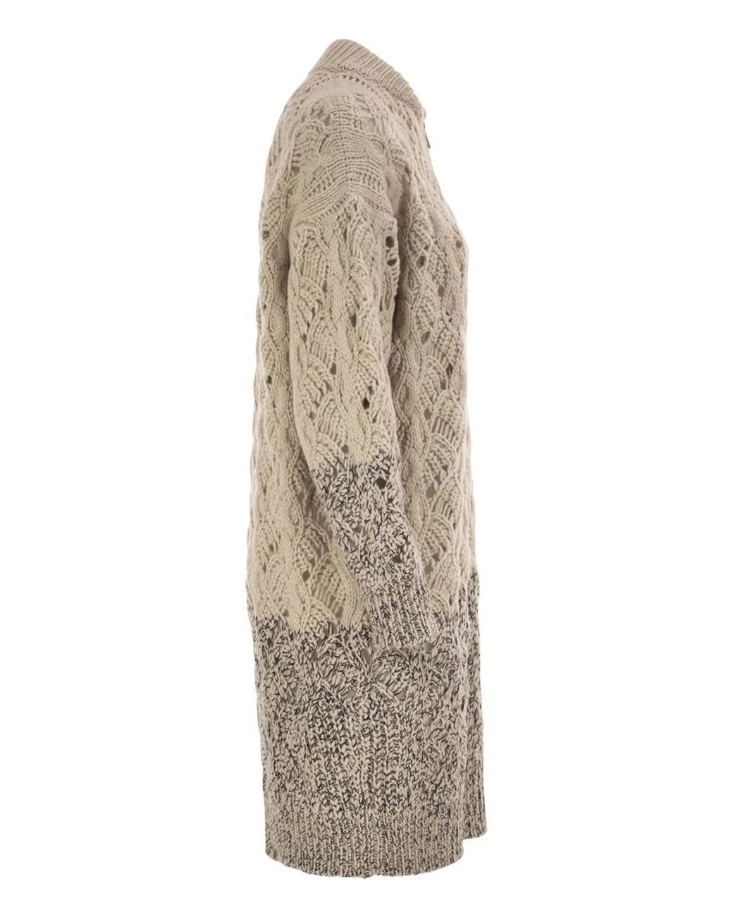 Fabiana Filippi Natural Long Openwork Wool, Silk And Cashmere Cardigan