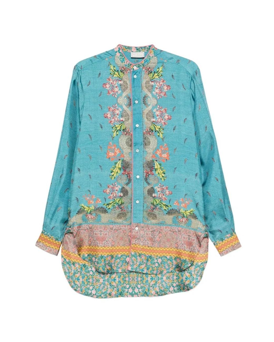 Pierre Louis Mascia Blue Printed Silk Shirt