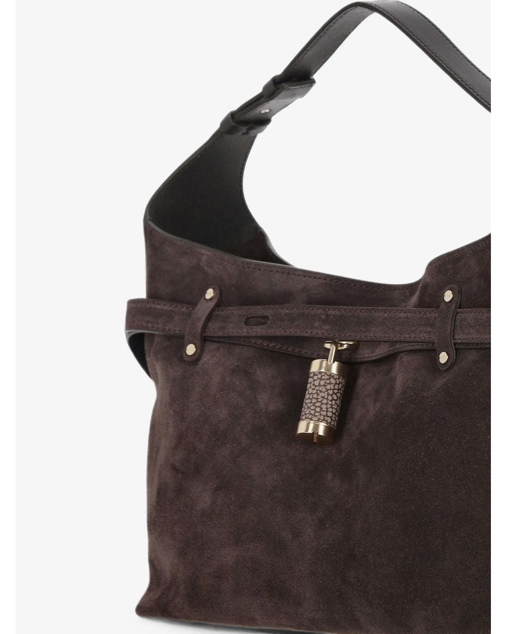 Borbonese Small Premere Hobo Suede Padlock Shoulder Bag in Black | Lyst UK