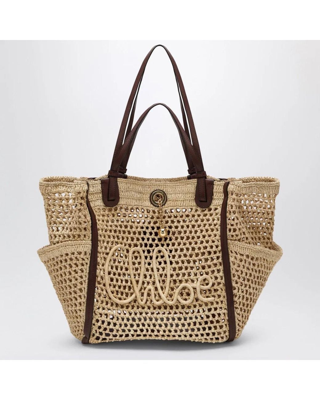 Chloé Metallic Sand/ Iconic Raffia And Leather Bag