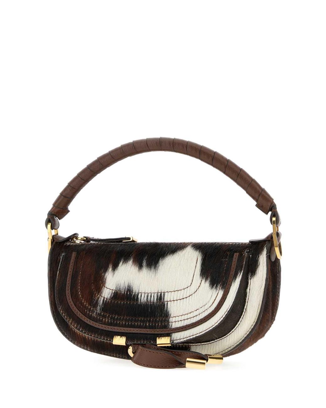 Chloé Black Printed Leather Mini Marcie Handbag With Crossbody Strap