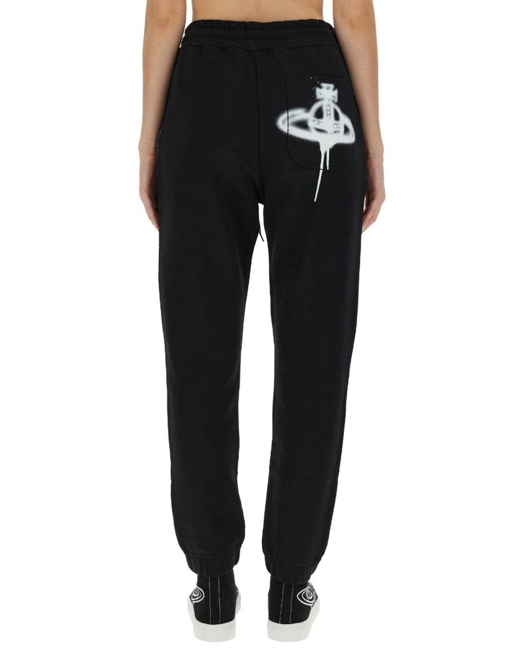 Vivienne Westwood Black Jogging Pants With Spray Print Orb