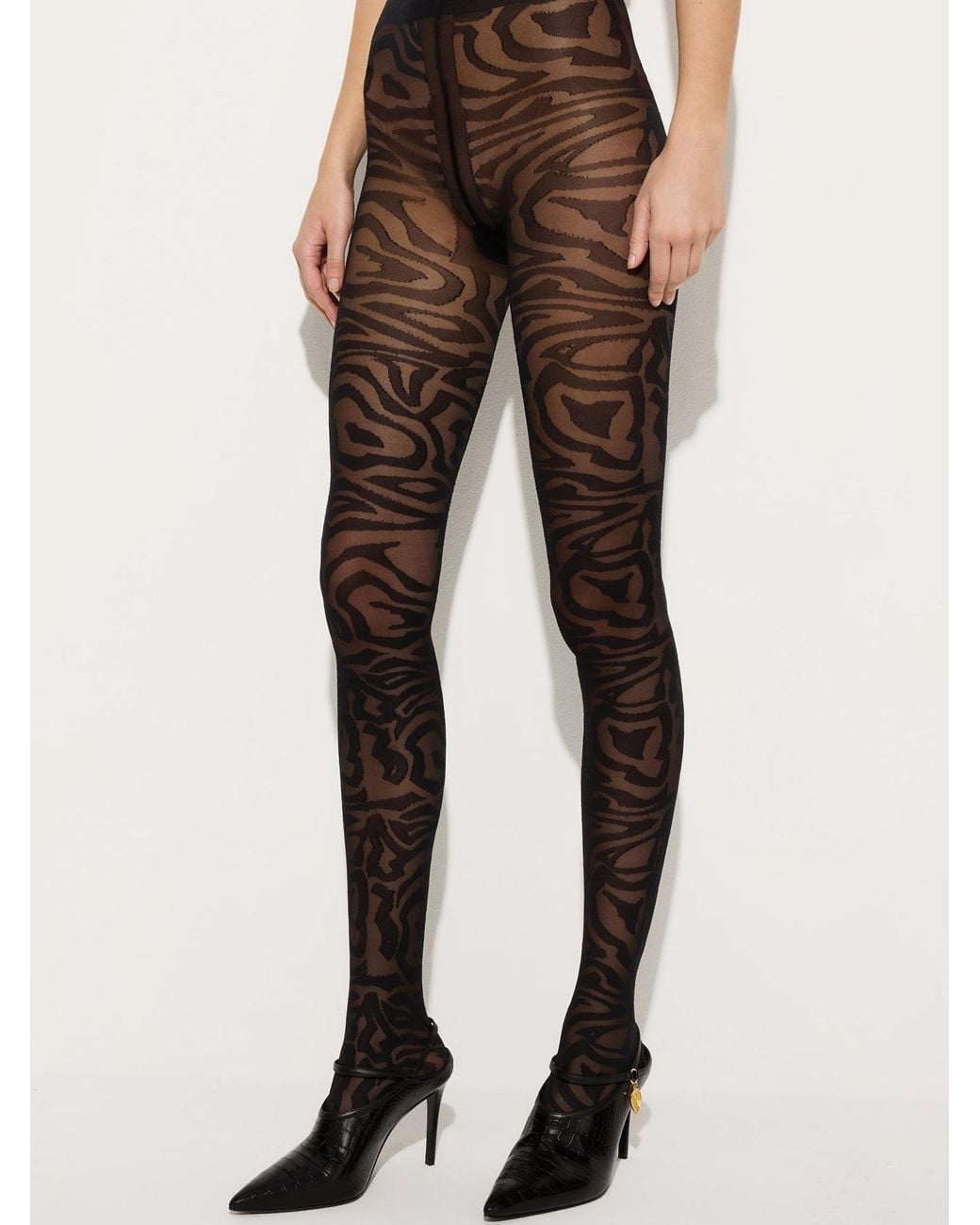 Emilio Pucci Black Jacquard Tights With A Labyrinth Print