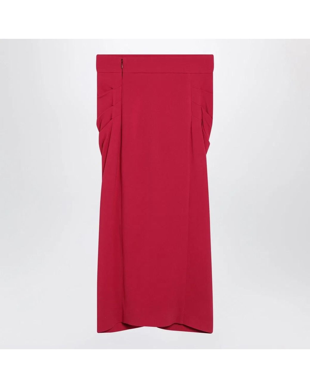 Valentino Red Midi Skirt With Ruched Detail