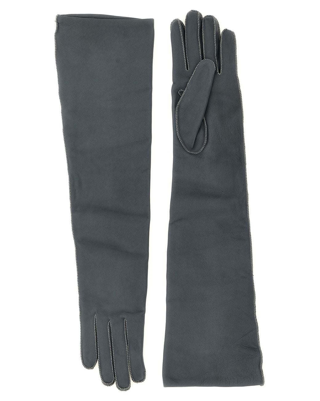 Agnona Gray Long Leather Gloves