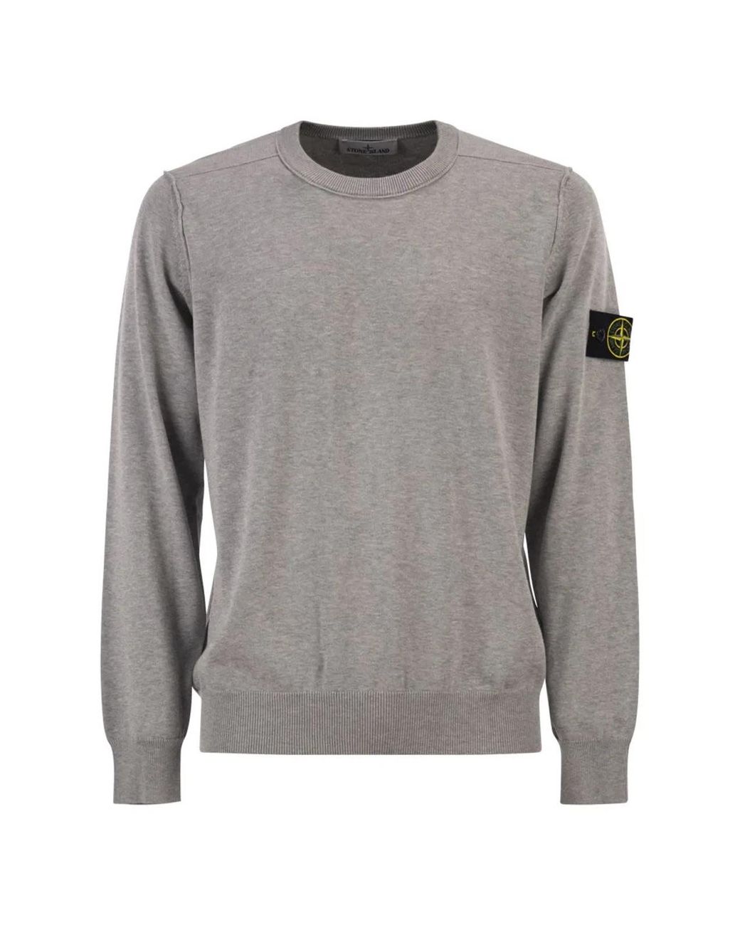 Stone Island Gray Crew Neck Jumper With Small Lapel for men