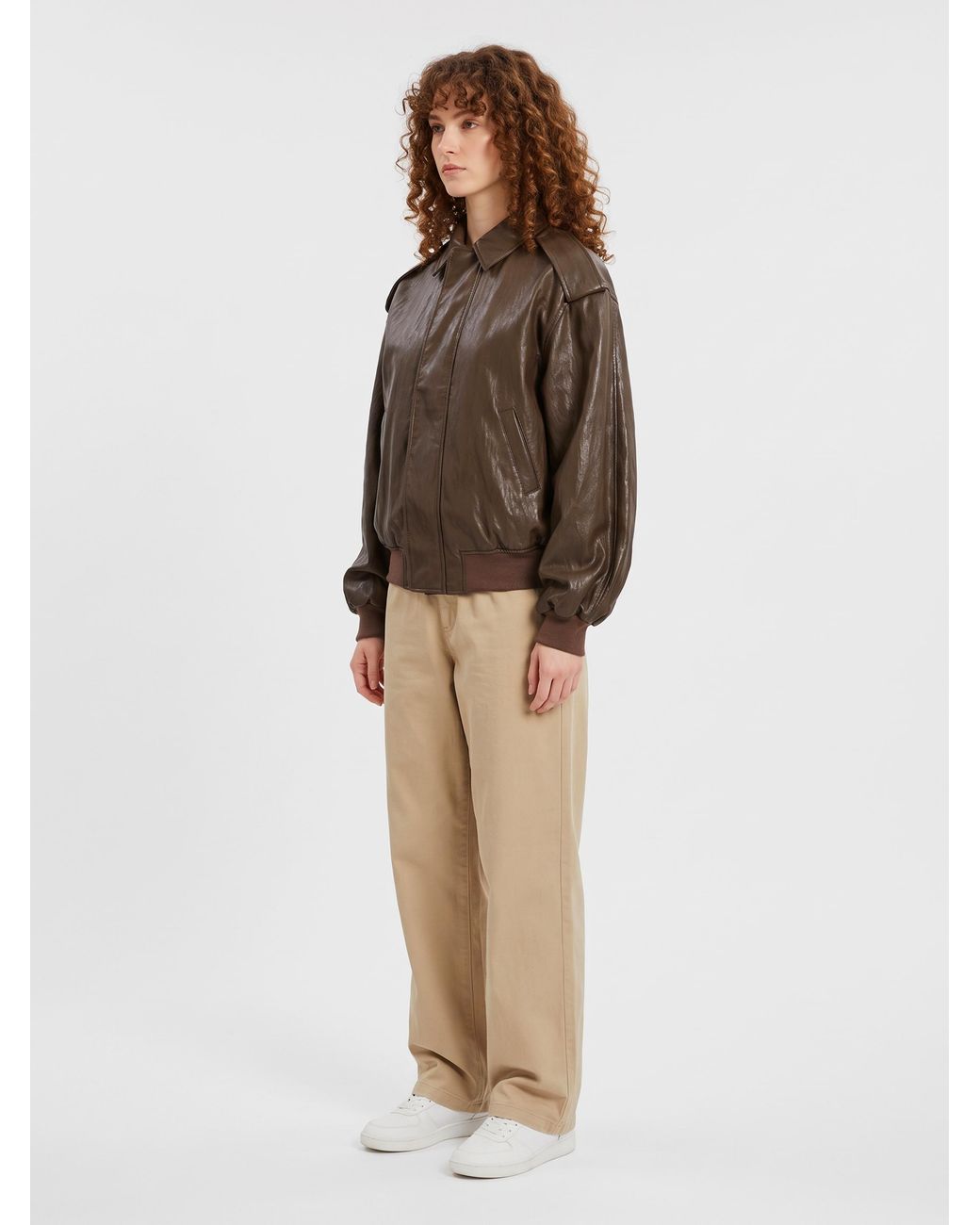 SUTTON NEW YORK Brown Laminated Faux Leather Bomber Jacket