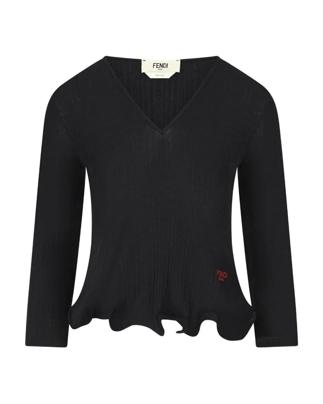 Fendi Black Wool Pullover With Logo Embroidery