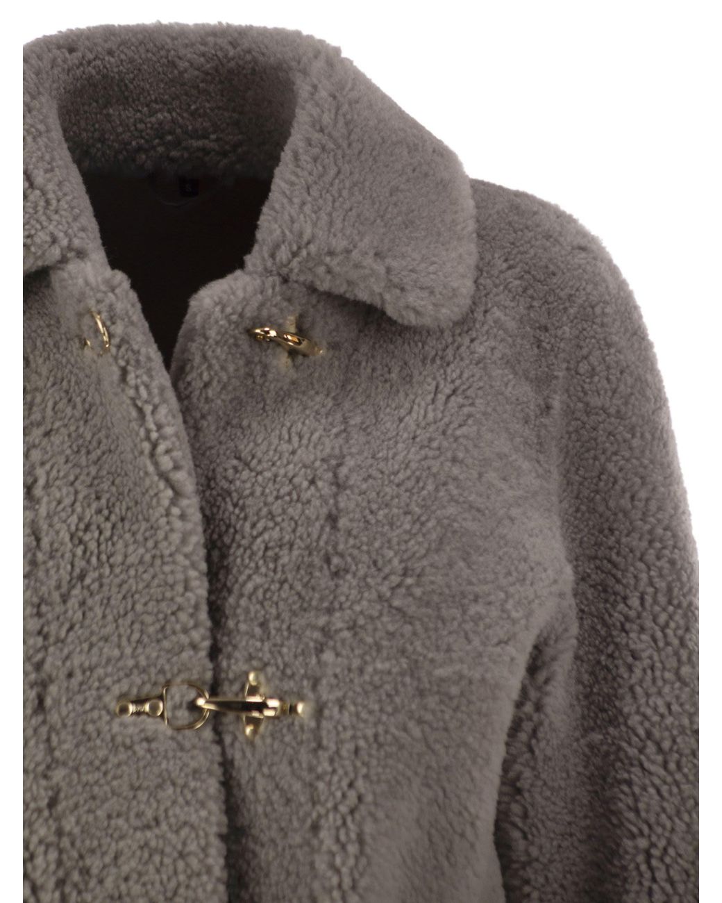 Fay Brown Shearling Jacket With Hook Fastenings By