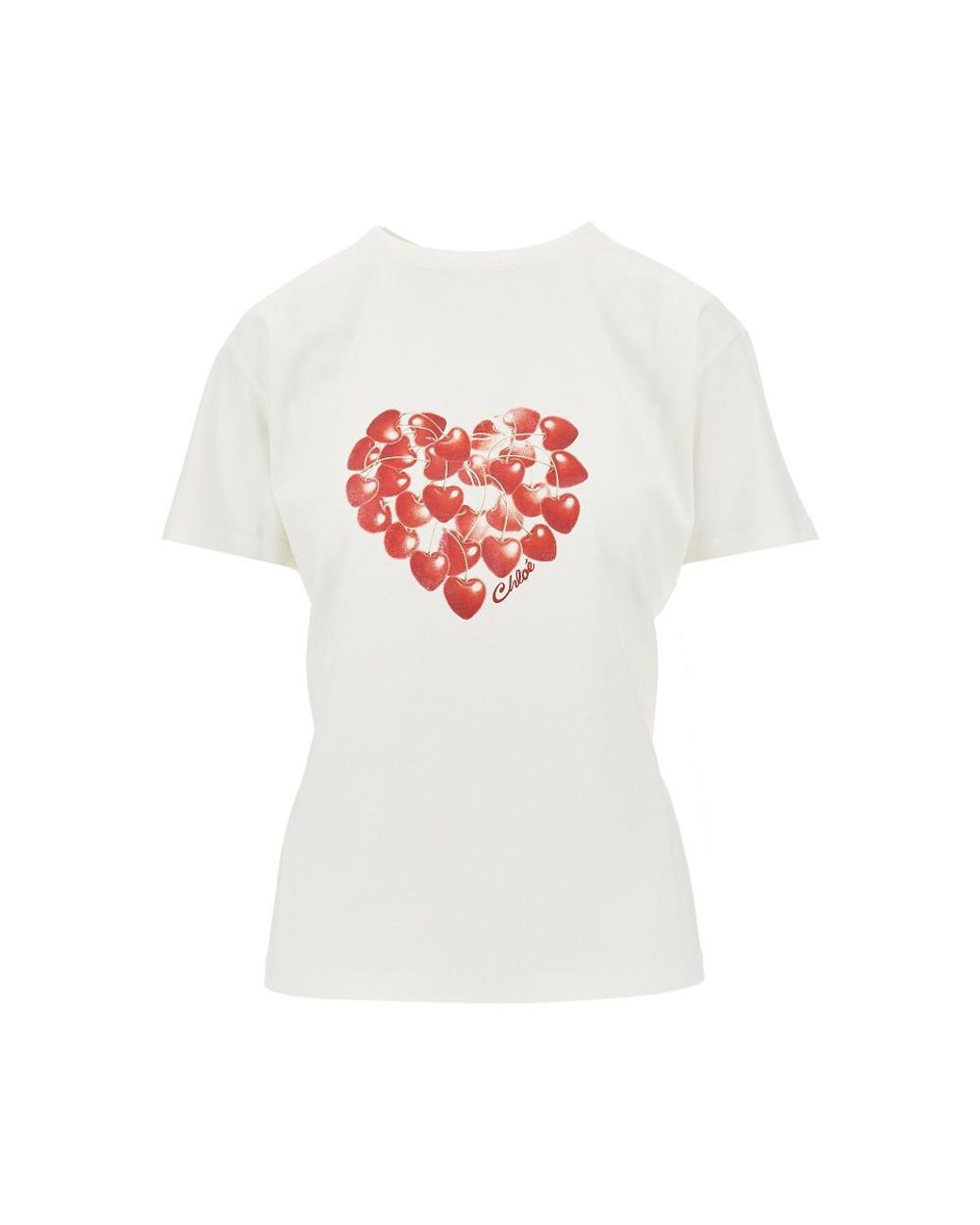 Chloé White Cherry Heart Print T-Shirt