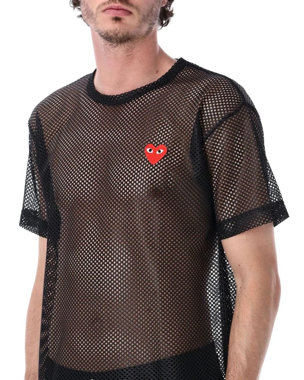 COMME DES GARÇONS PLAY Black Mesh T-Shirt With Heart for men