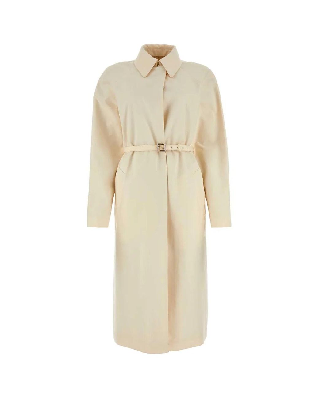 Fendi White Ivory Polyester Blend Overcoat