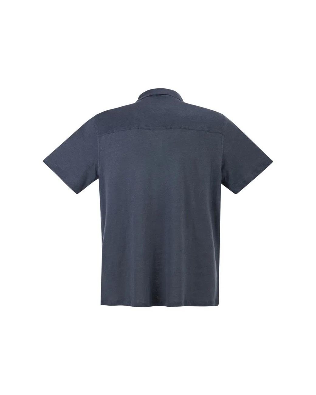 Majestic Blue Stretch Linen Polo Shirt With Button Placket for men