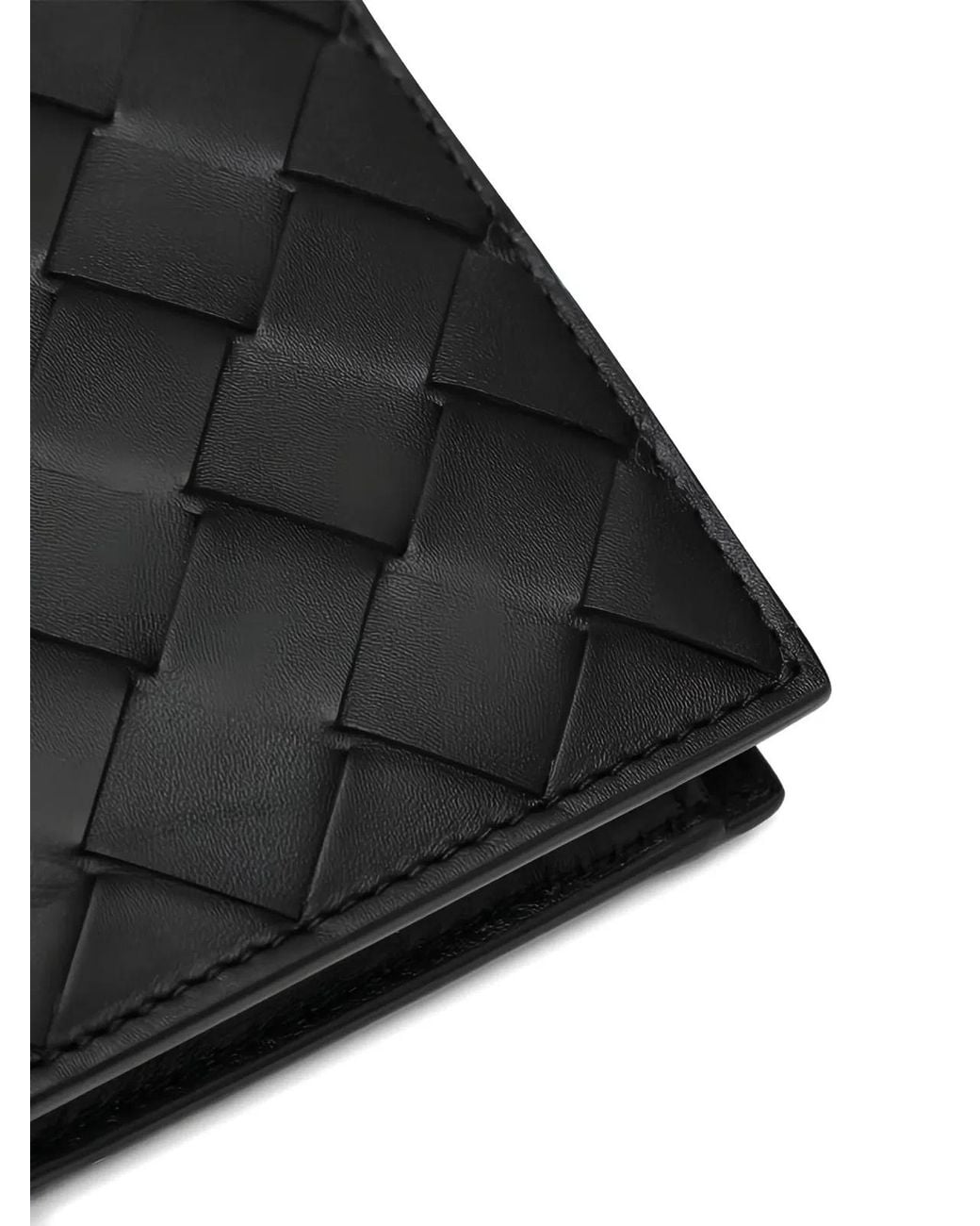 Bottega Veneta Black Woven Leather Bi-Fold Wallet for men
