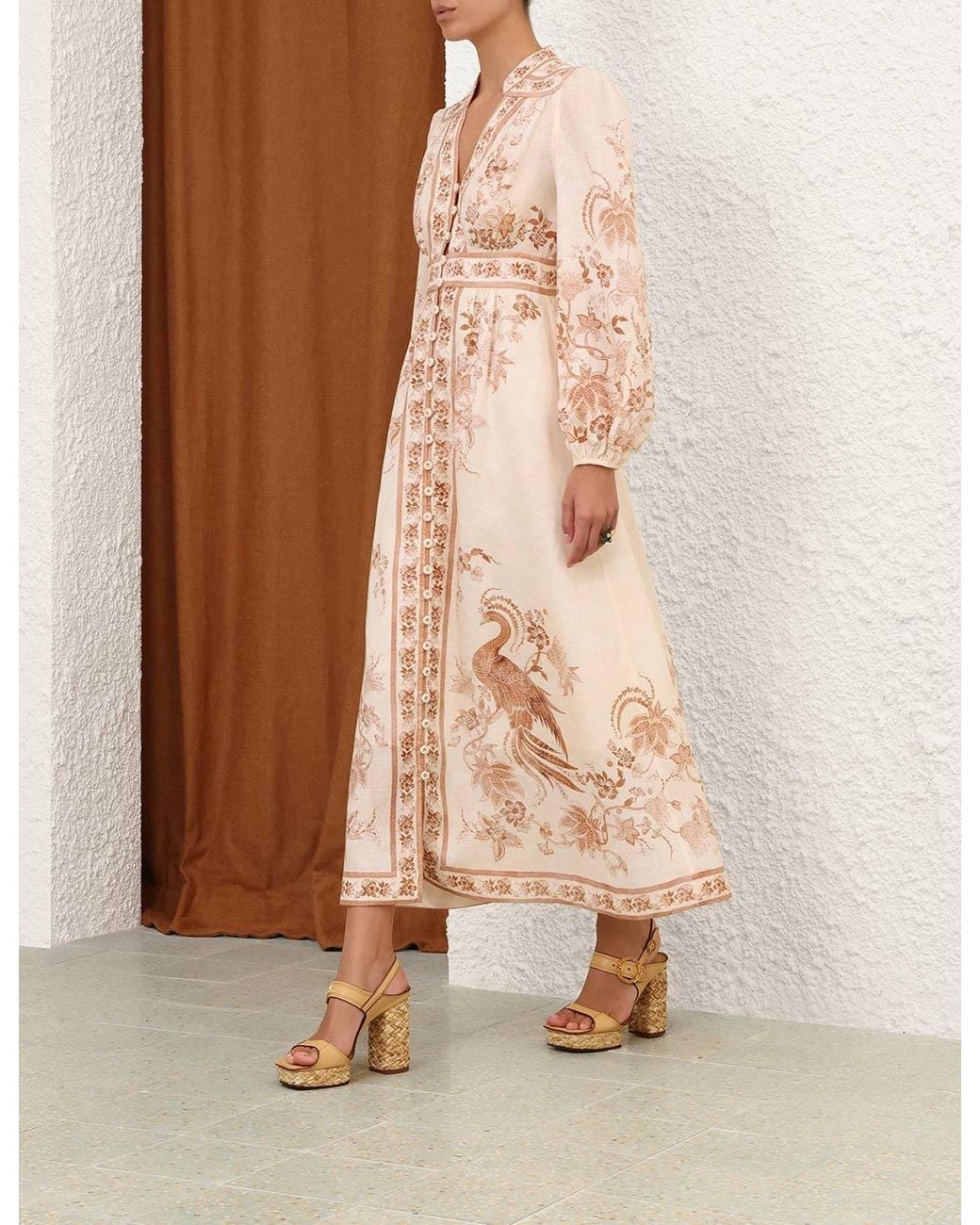 Zimmermann Natural Indra Plunge Floral Dress