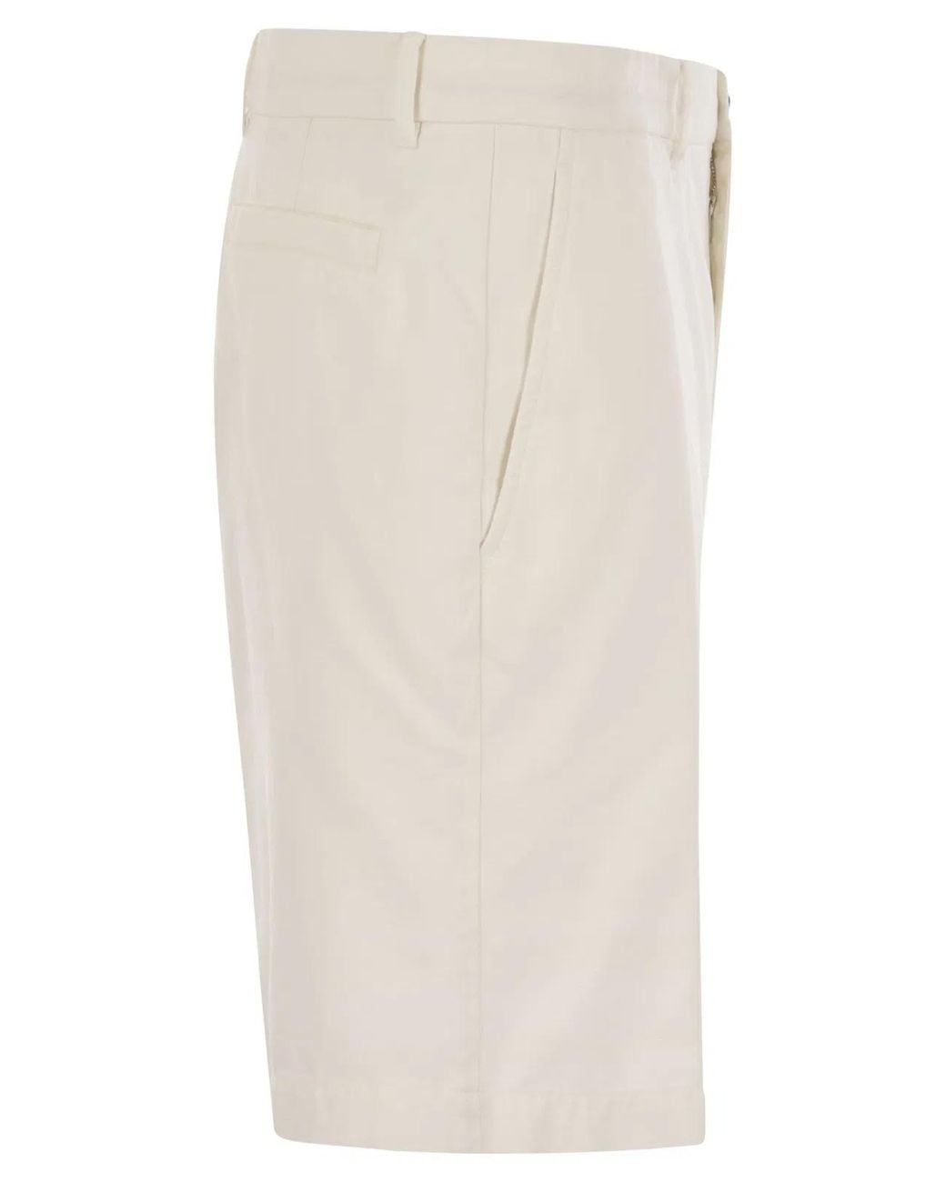 Brunello Cucinelli White Cotton Gabardine Bermuda Shorts for men