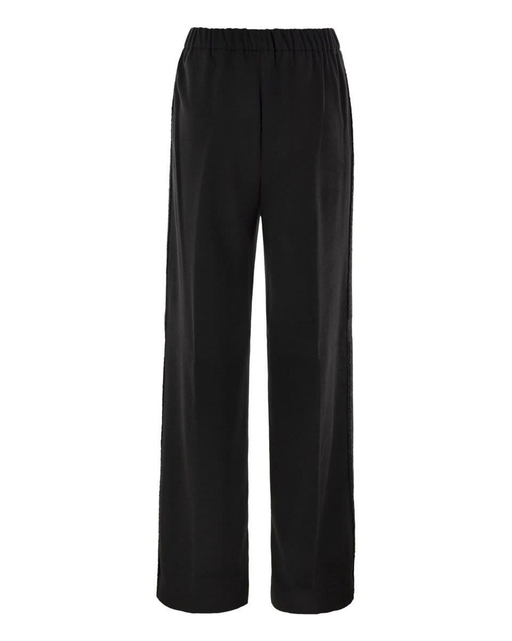 Herno Black Wide-Leg Flannel-Effect Trousers With Elasticated Waistband