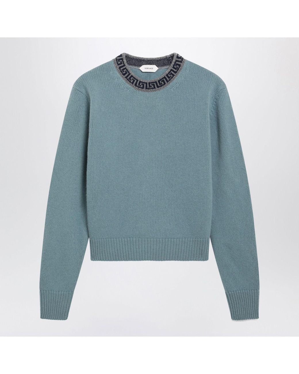 Versace Blue Light Wool And Cashmere Crewneck Sweater