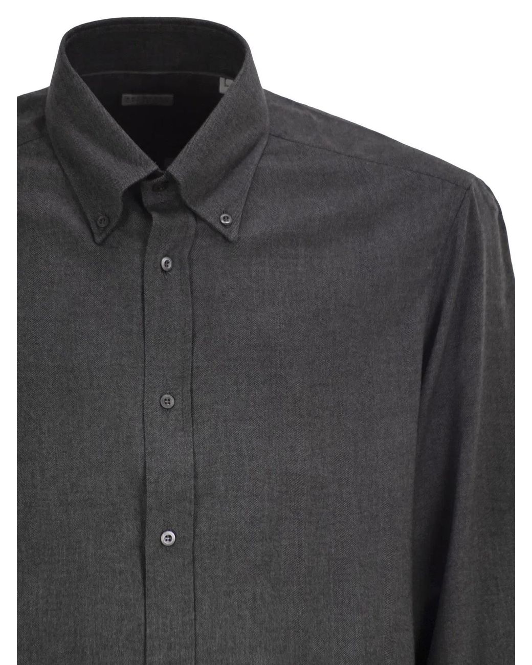 Brunello Cucinelli Gray Cotton And Lyocell Button-Down Shirt for men