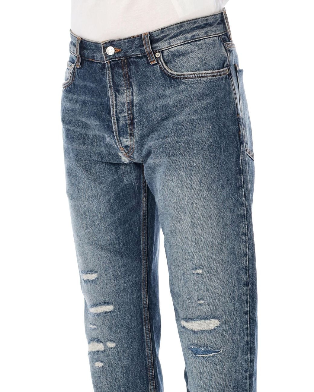 Emporio Armani Blue Distressed Regular-Fit Jeans for men