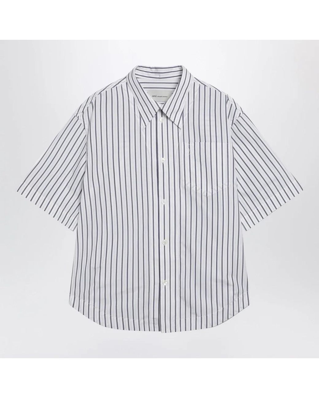 AMI Blue Striped Ami De Coeur Shirt for men