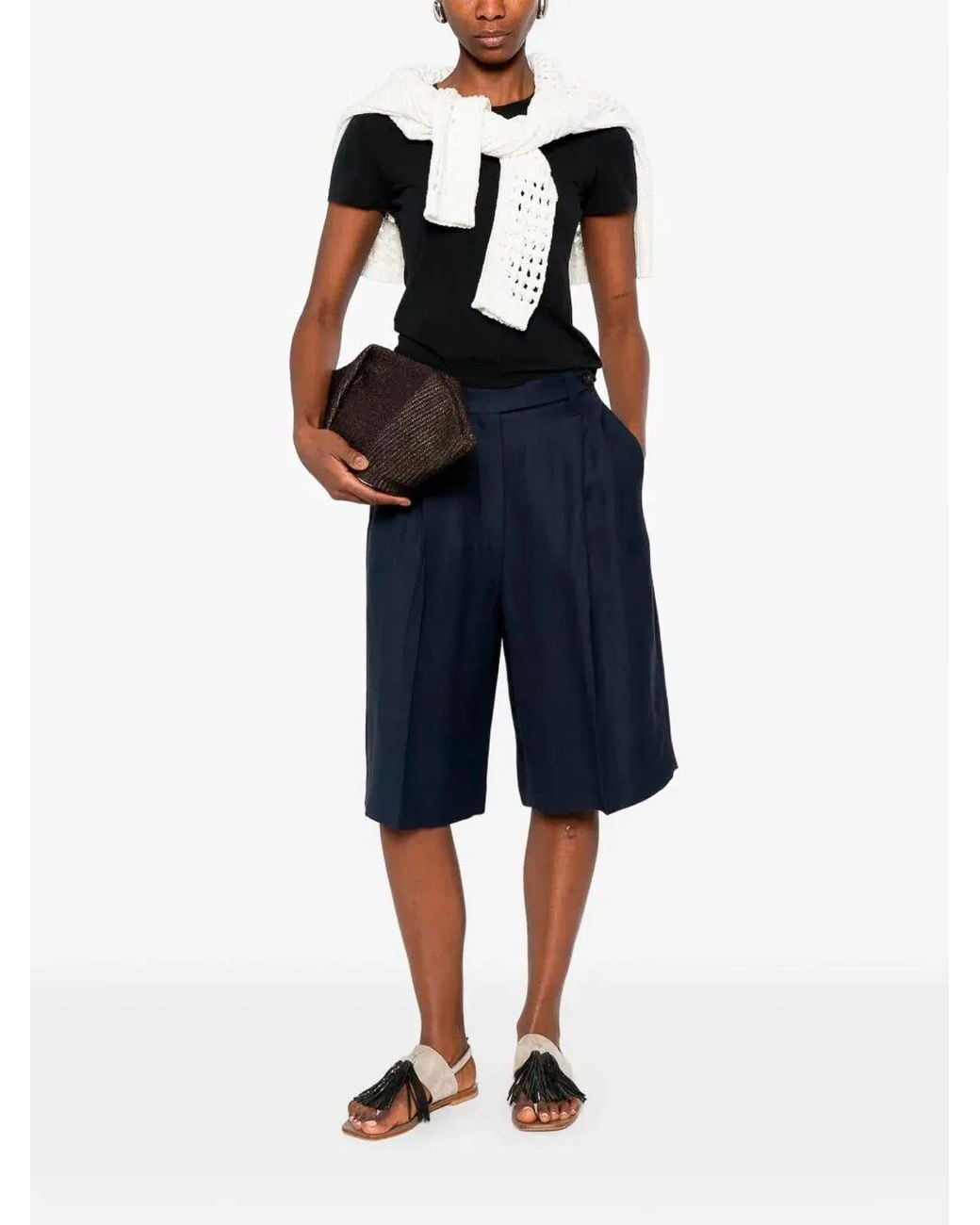 Brunello Cucinelli Blue Viscose Linen Bermuda