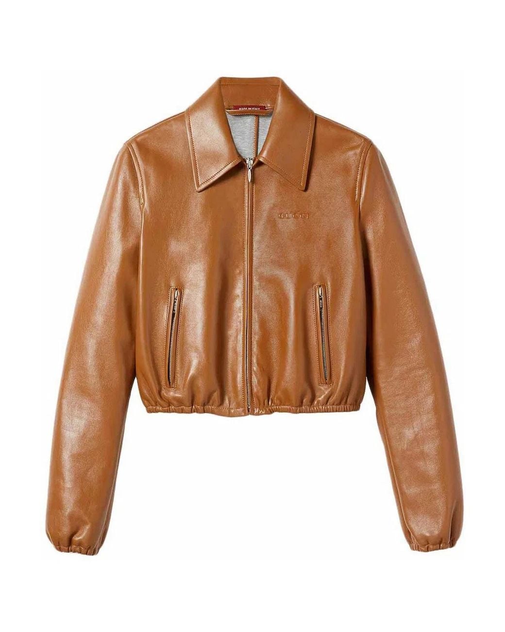 Gucci Brown Leather Bomber Jacket