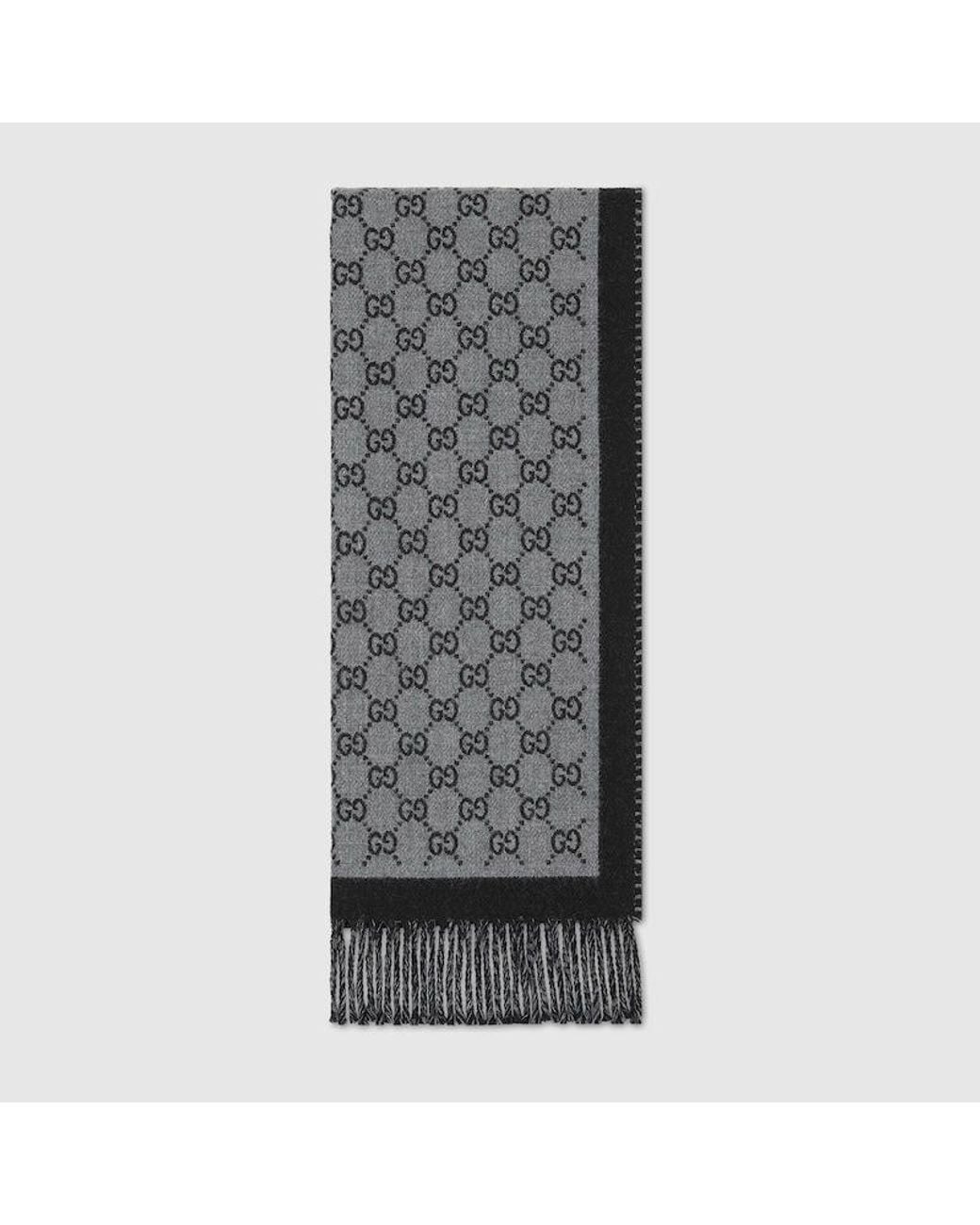 Gucci Gray Gg Jacquard Wool Scarf for men