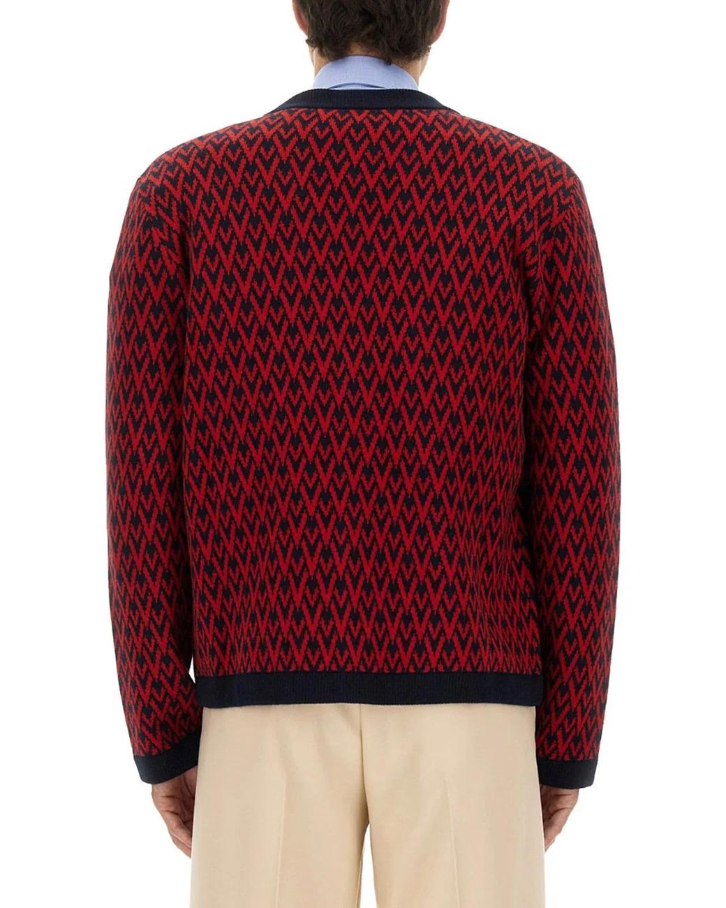 Valentino Red Cardigan With "Toute La V" Pattern for men