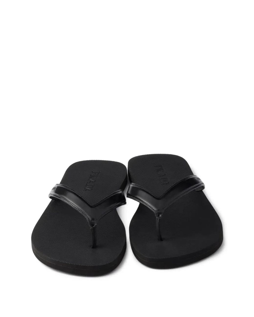 Prada White Logo Embossed Leather Flip Flop Sandals