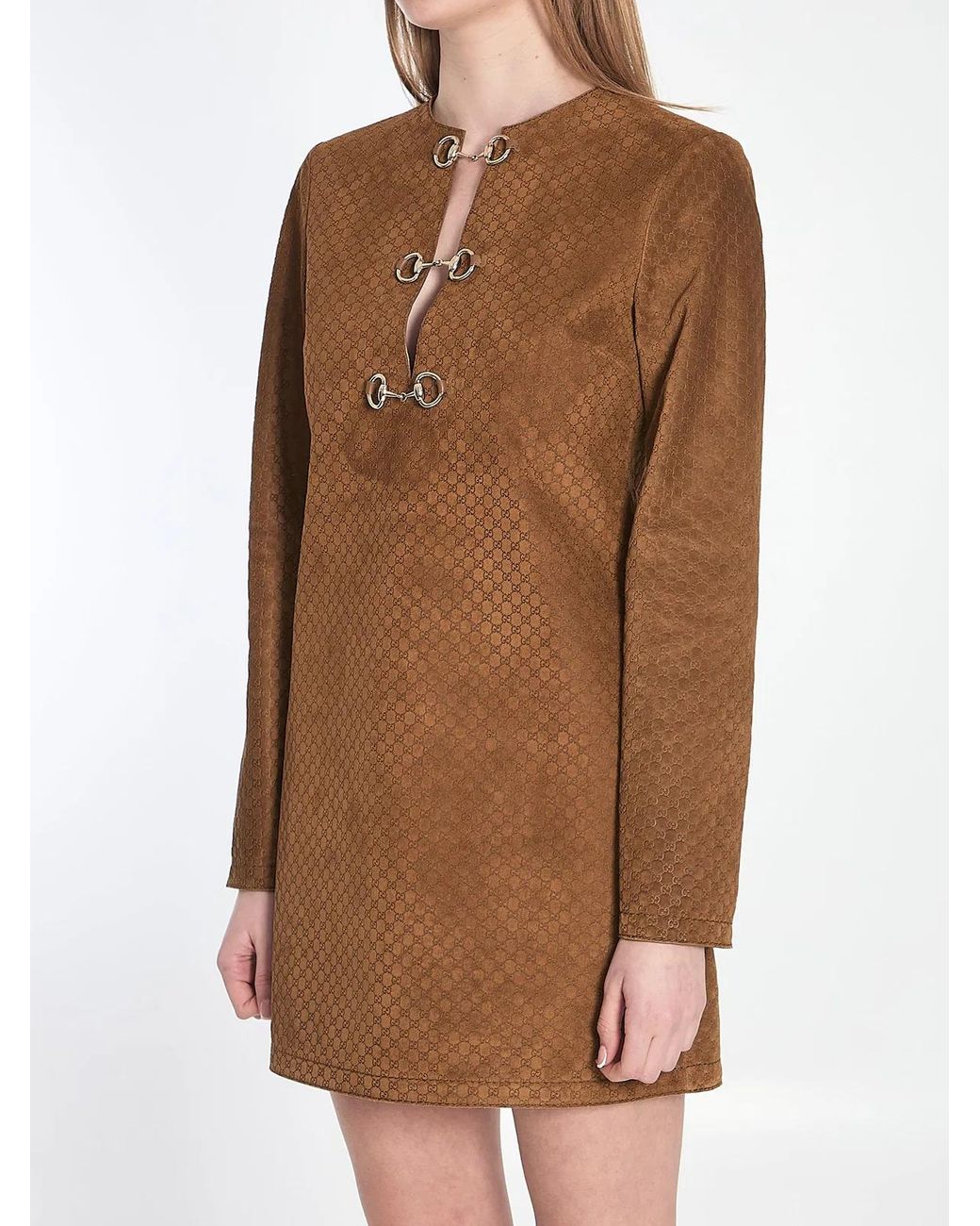 Gucci Brown Gg Suede Mini Dress