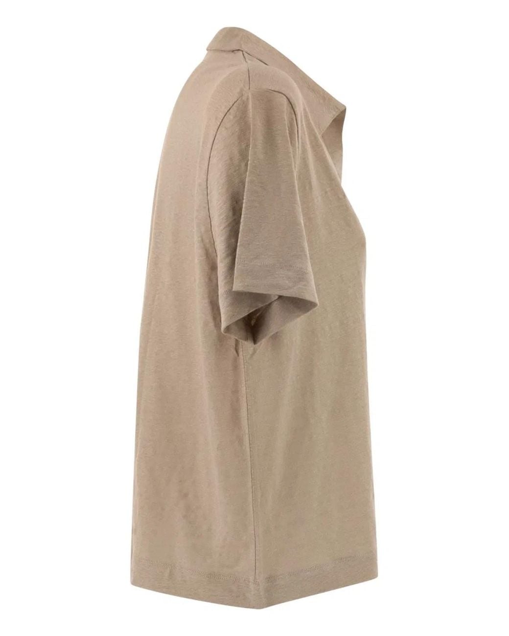 Majestic Natural Cropped Linen Stretch Polo With V-Neck