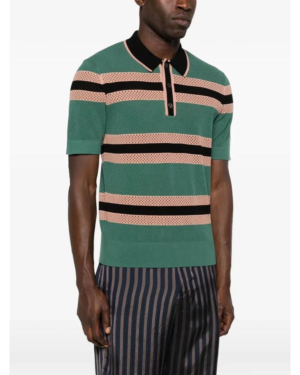 Dries Van Noten Green "Mercy Stripe" Polo Shirt for men
