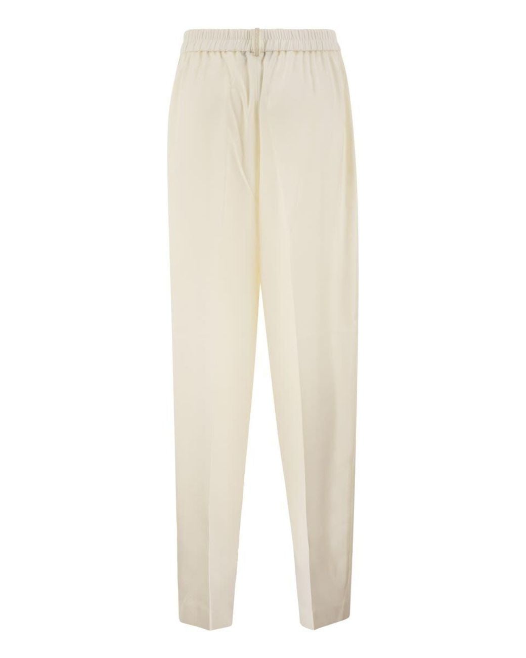 Fabiana Filippi White Stretch Virgin Wool Trousers With Elasticated Waistband