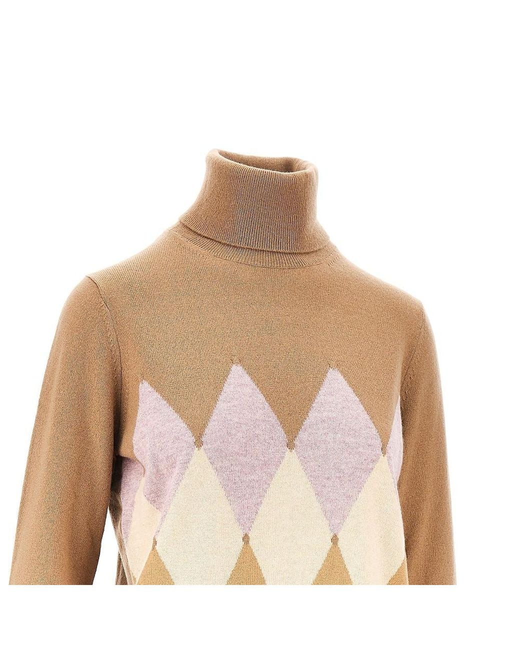 Ballantyne Natural Lozenge Cashmere Turtleneck Sweater