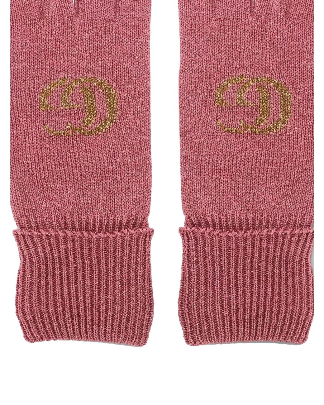 Gucci Pink Gg Monogram Lurex Gloves