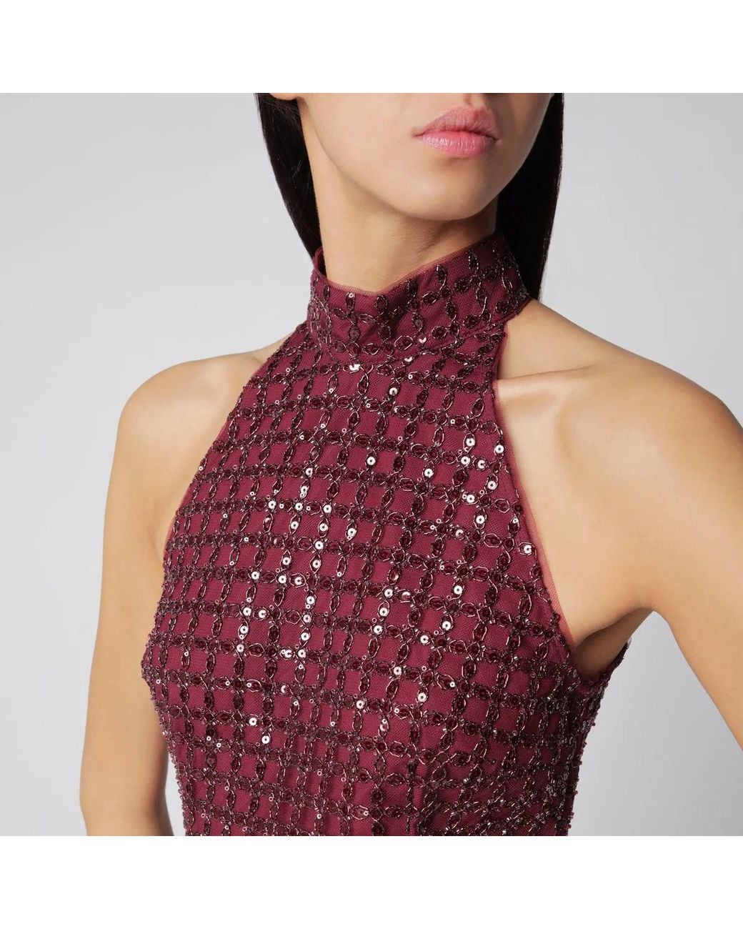 ROTATE BIRGER CHRISTENSEN Red Beaded Maxi Dress