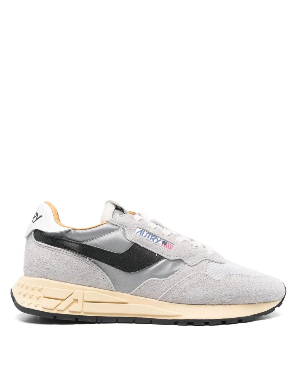 Autry White Calf Suede Calf Leather Mesh Panelled Flat Shoes for men
