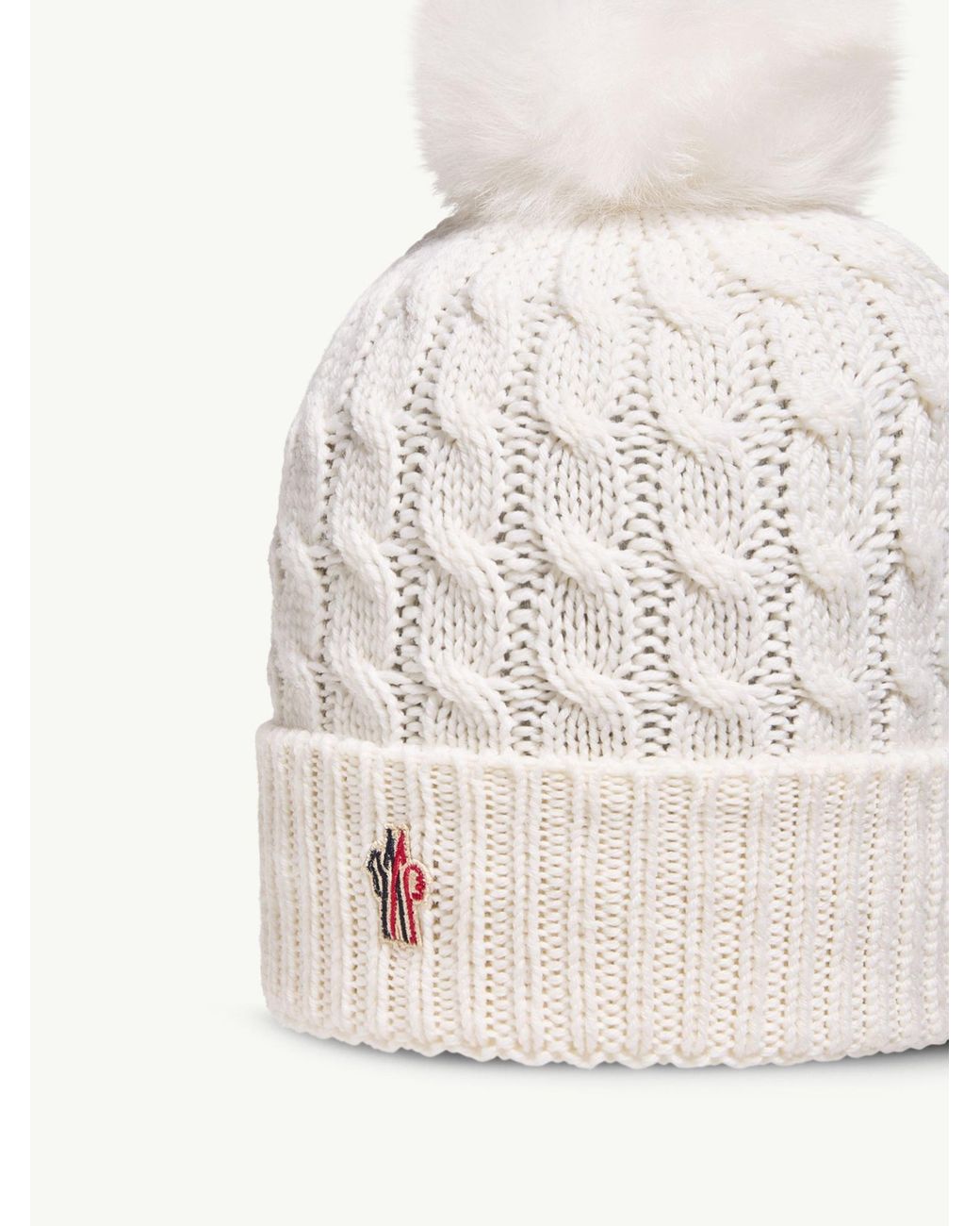 Moncler White Wool Beanie With Pom Pom