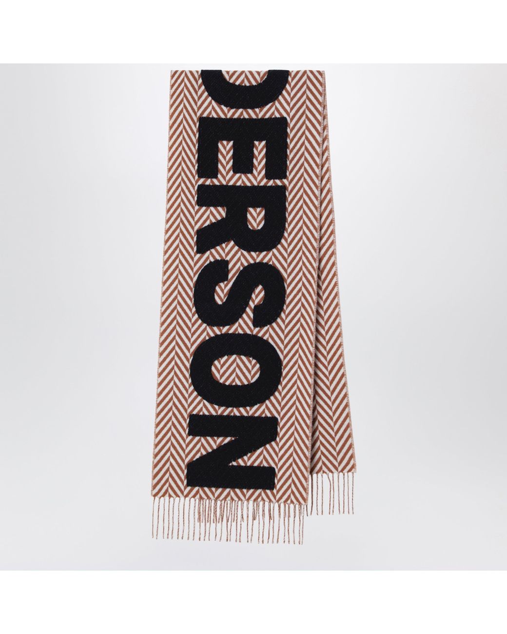 J.W. Anderson Brown Herringbone-Knit Logo Scarf for men