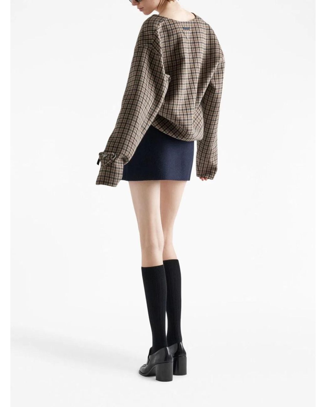 Prada Gray Checked Cashgora Sweater