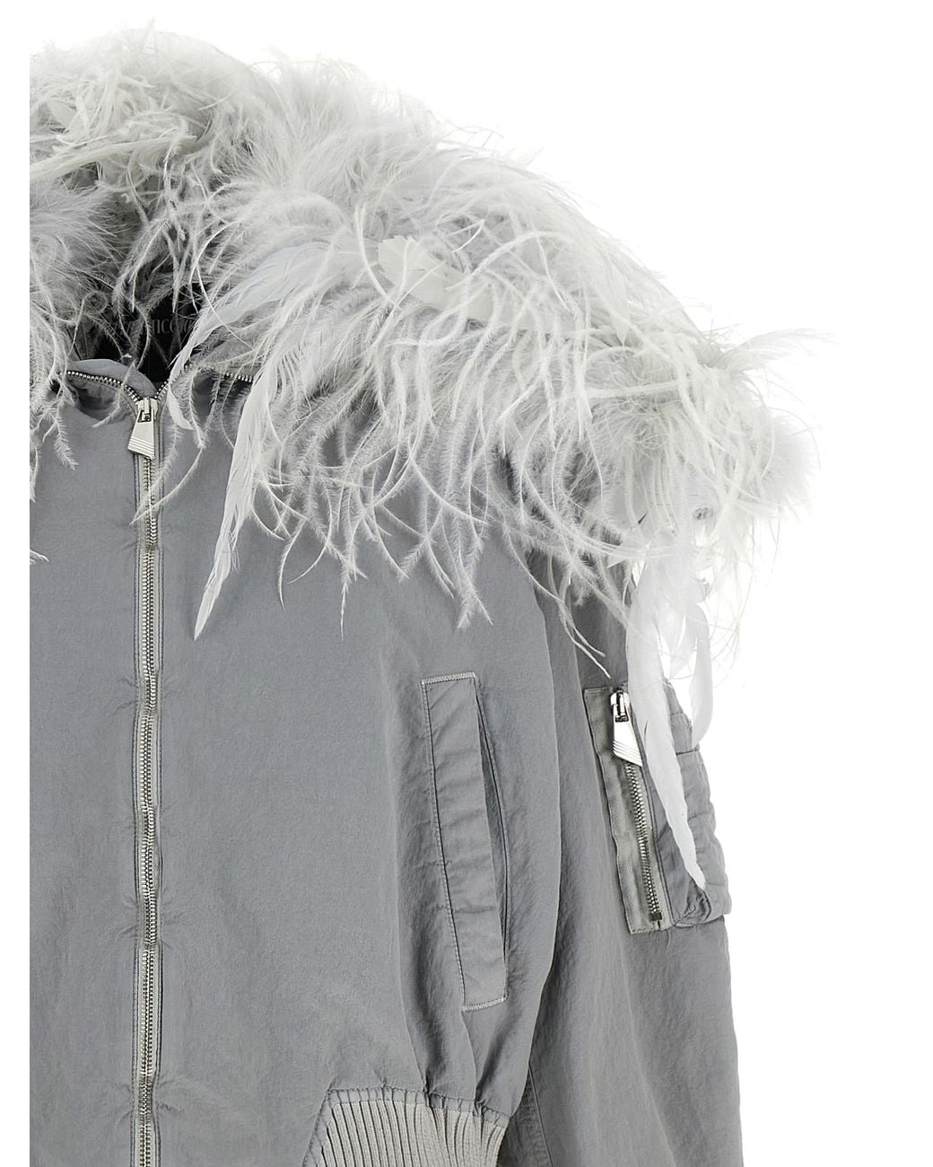 The Attico Gray Feather Insert Bomber Jacket
