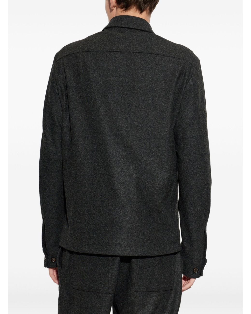 Moncler Black Button-Front Wool Overshirt Jacket for men