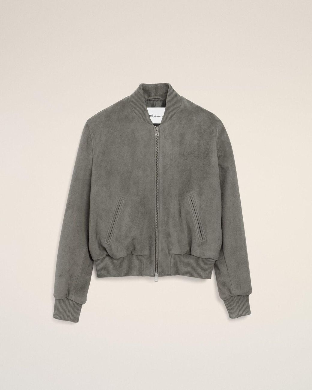 AMI Gray Goat Leather Ami De Coeur Zipped Jacket for men
