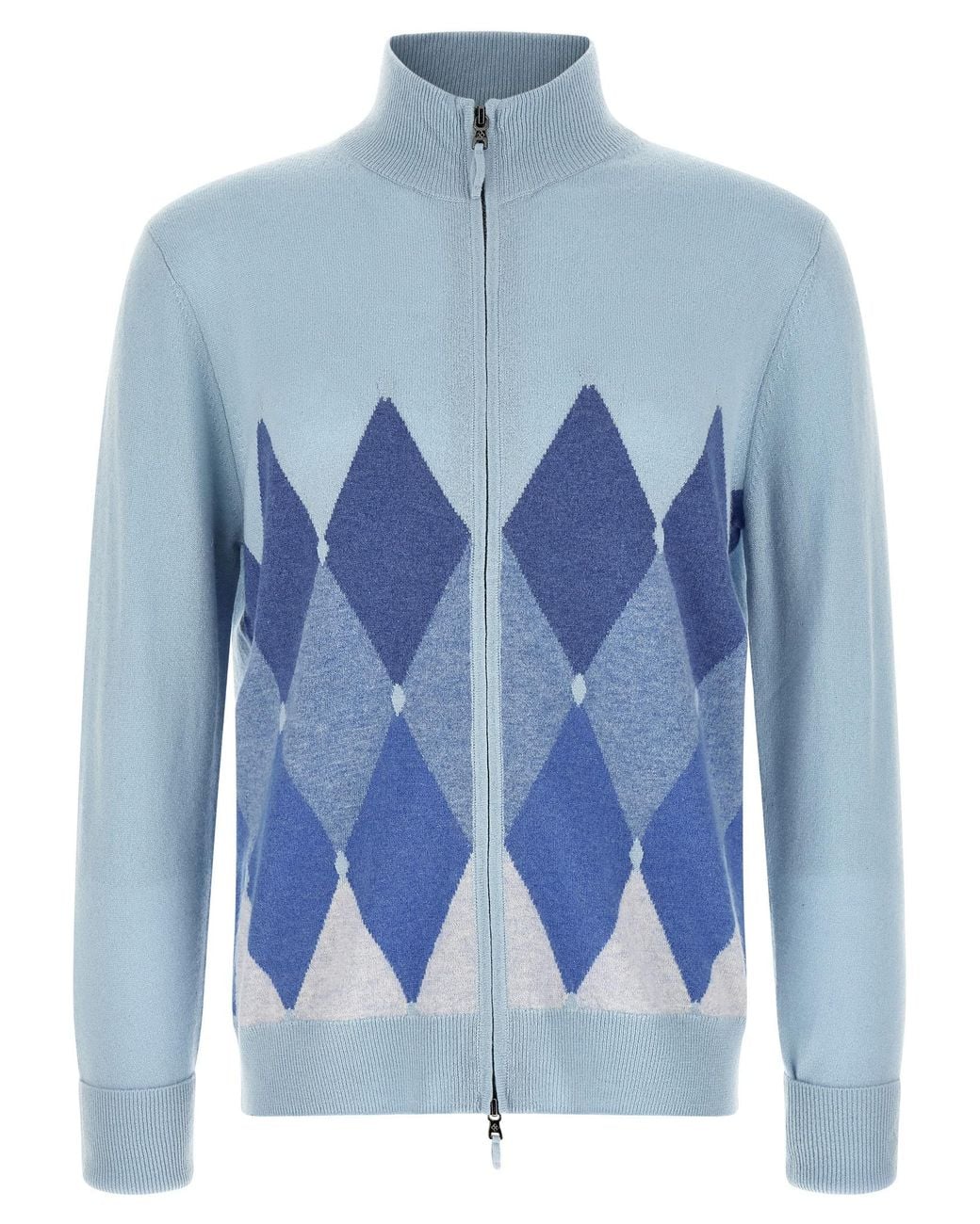 Ballantyne Blue 'Classic Diamond' Intarsia Zip Cardigan for men