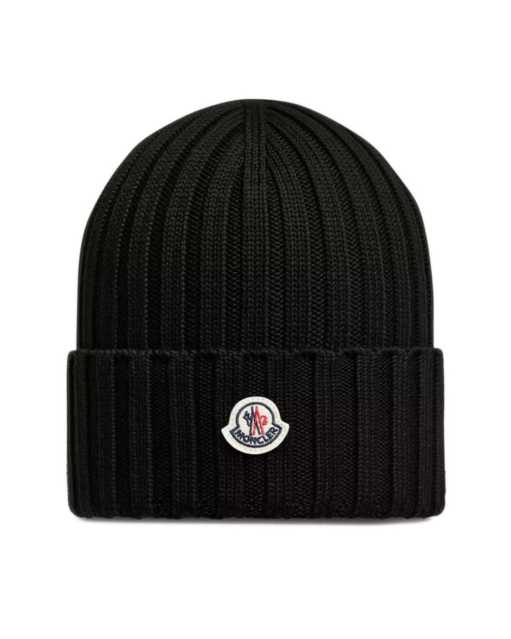 Moncler Black Logo Wool Beanie