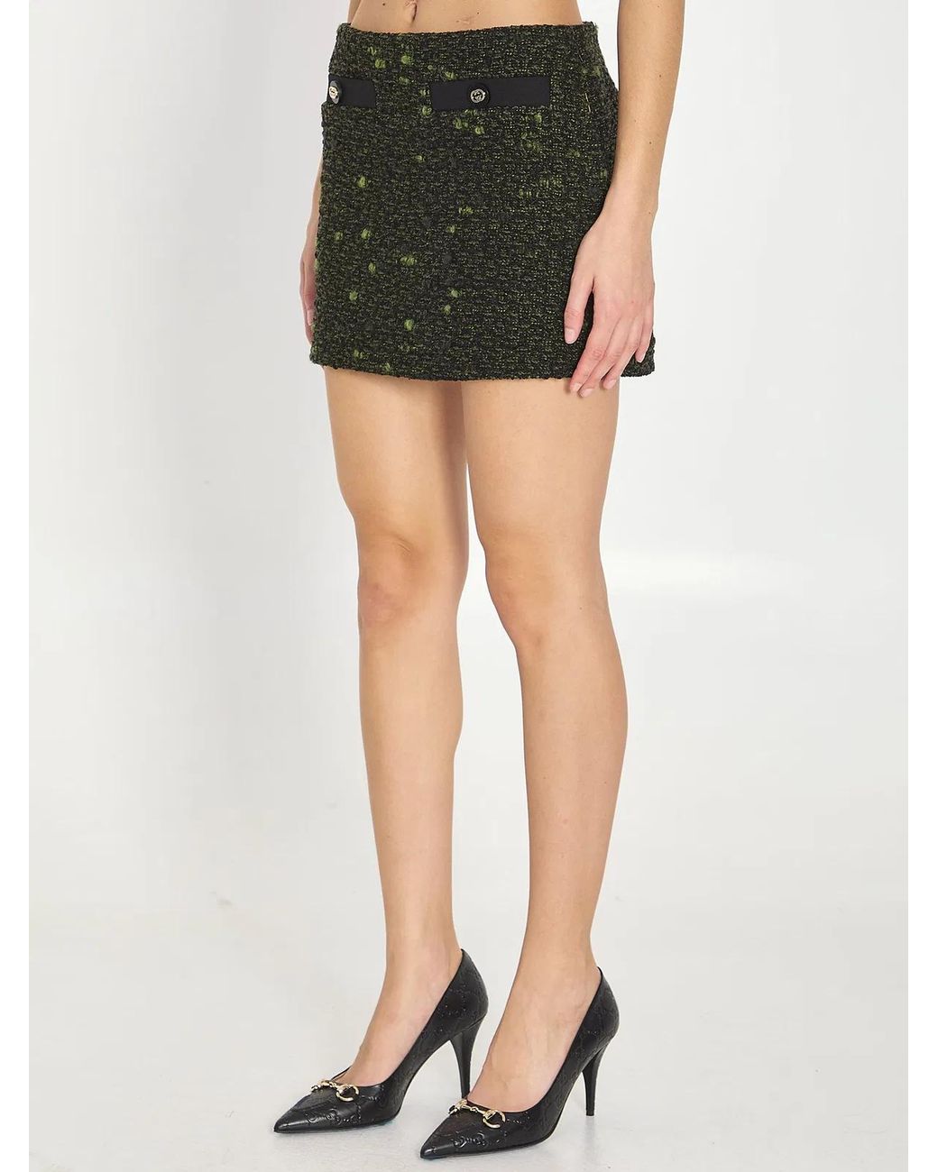 Gucci Green Bouclé Wool Skirt