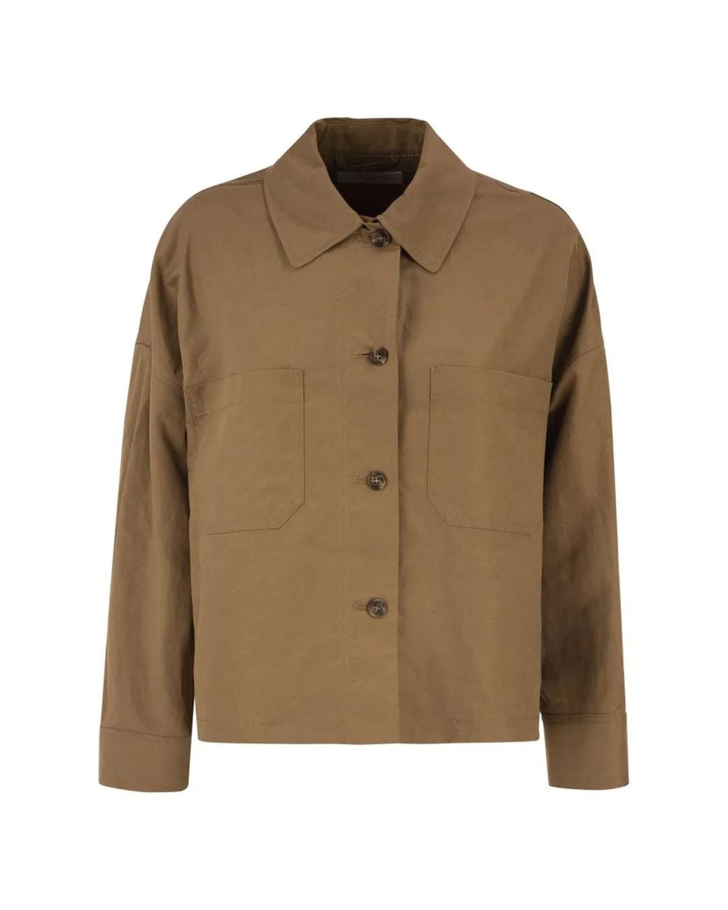 Weekend by Maxmara Brown Wkdvettura – Short Cotton And Linen Jacket With Drawstring