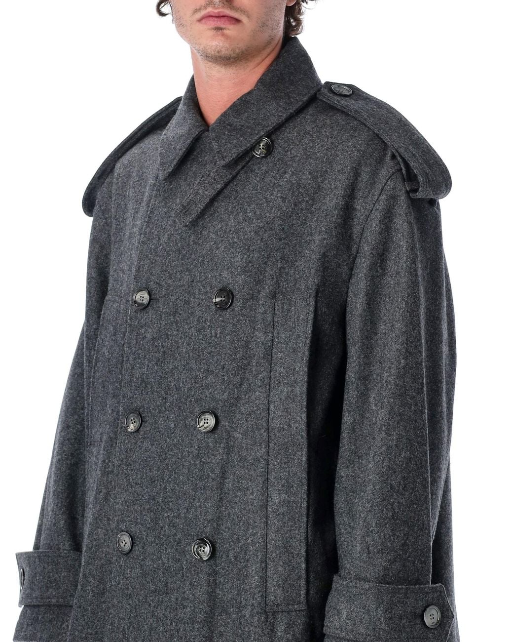 AMI Gray Wool Trench Coat for men